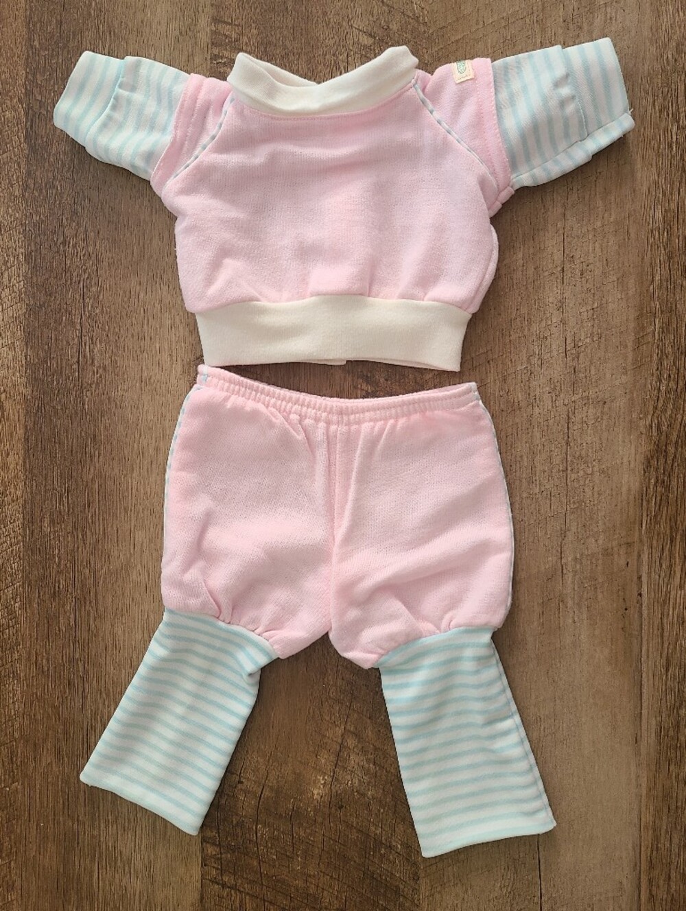🌟 Vintage 1980s Cabbage Patch Kids Doll Tracksuit Pink/White Mint Green Strips